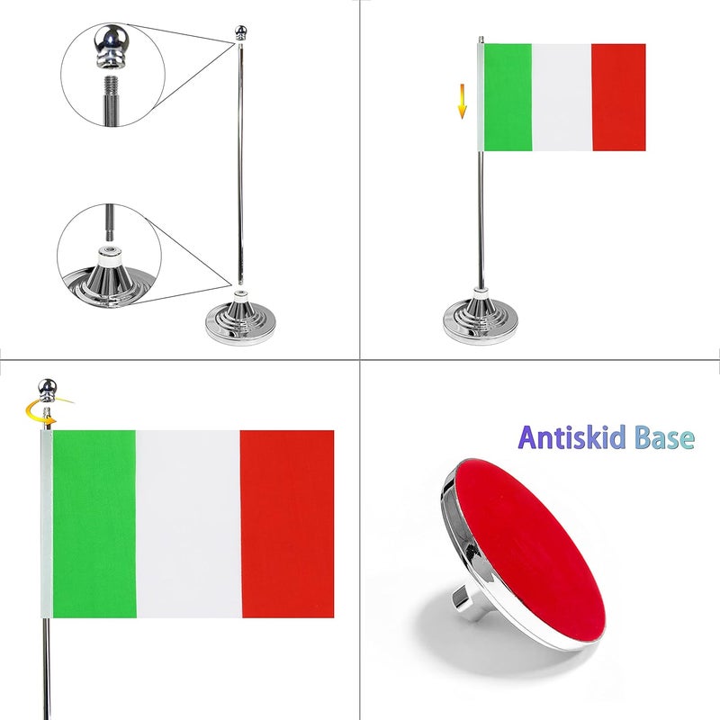 WXTWK 2 Pack Italy Flag Italian Desk Flag Small Mini Italian Table Flags With Stand Base,Home Office Festival Events Celebration Decorations - Image 3